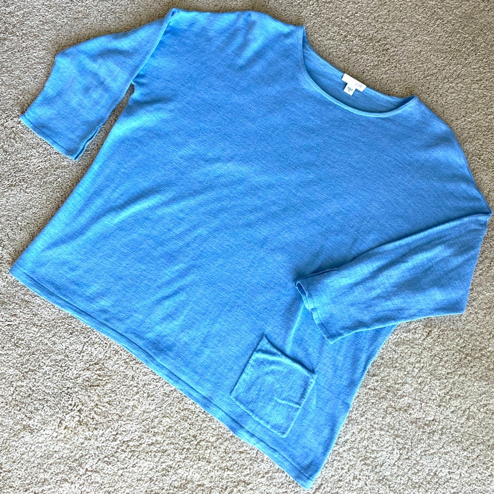J JILL Cotton/Linen Blend Pullover Relaxed Fit w Pocket deco button sleeve sizeM